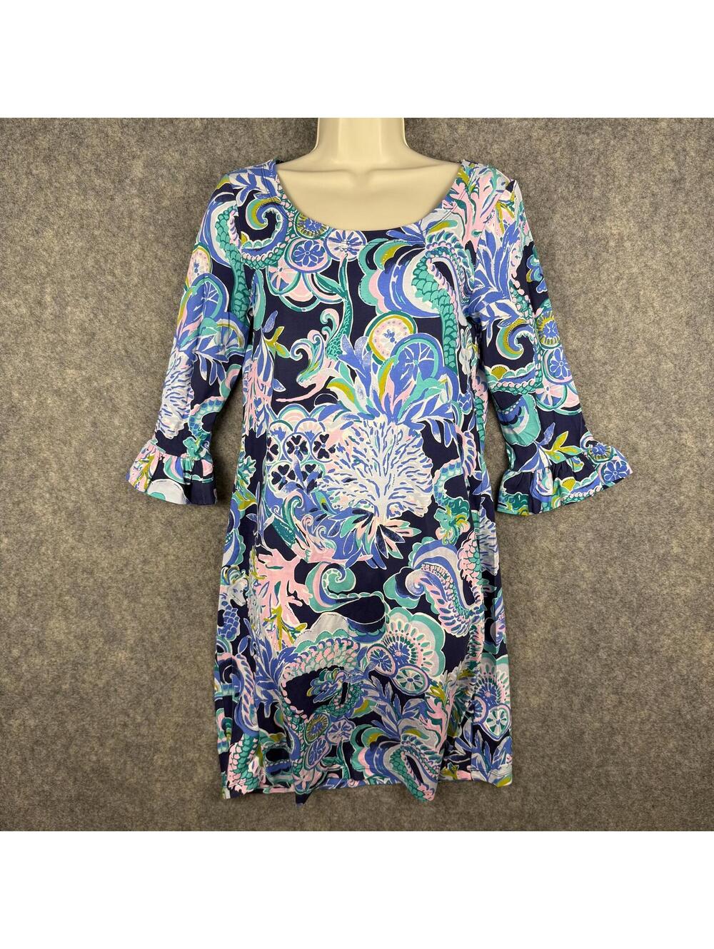 Lilly Pulitzer Sophie Ruffle 3/4 Sleeve Dress 001239 Floral Size Small 484